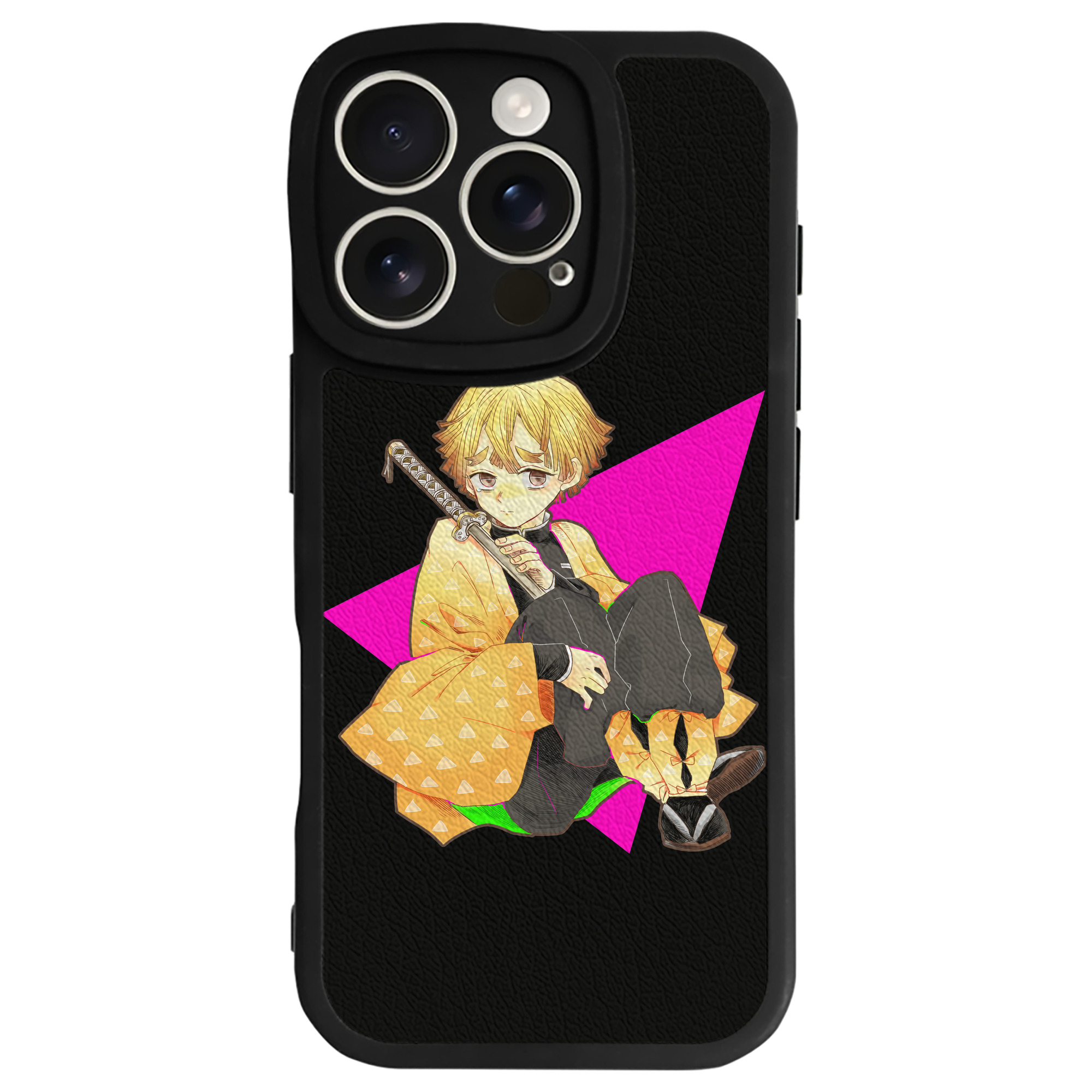 （画像用） 鬼滅の刃（きめつのやいば）我妻 善逸／あがつま ぜんいつ Agatsuma Zenitsu 【iPhone 16シリーズ対応】シリコンスマホケース（レザー調） 材質：シリコン